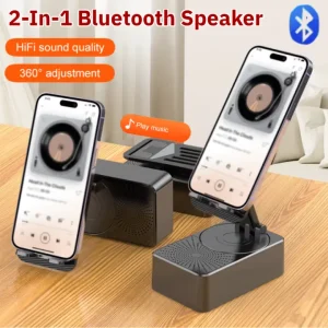 Telefon Standlı Bluetooth Hoparlör, 360° dönebilen telefon tutucu, kaymaz taban, Bluetooth ses sistemi, 5000mAh powerbank (taşınabilir şarj) ve braketli tasarım.