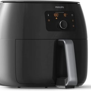 Philips Premium Airfryer XXL, Azaltılmış Yağ Teknolojisi, 3 lb / 7 quart kapasite, Rapid Air teknolojisi, Dijital ekran, Sıcak Tutma modu, 5 otomatik pişirme programı, HomeID uygulama bağlantısı, aile dostu boyut, siyah (Model HD9650/96)